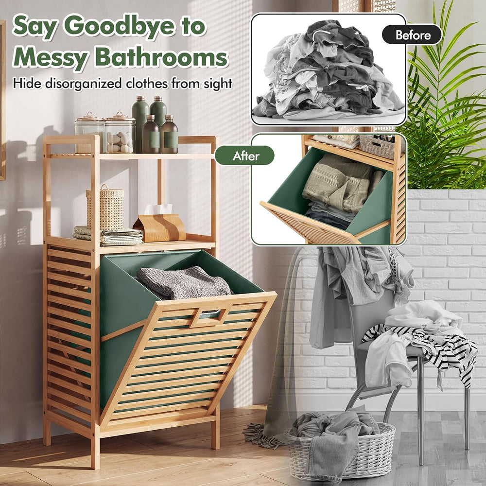 Giantex Bamboo Tilt-Out Laundry Hamper with Foldable & Removable Basket