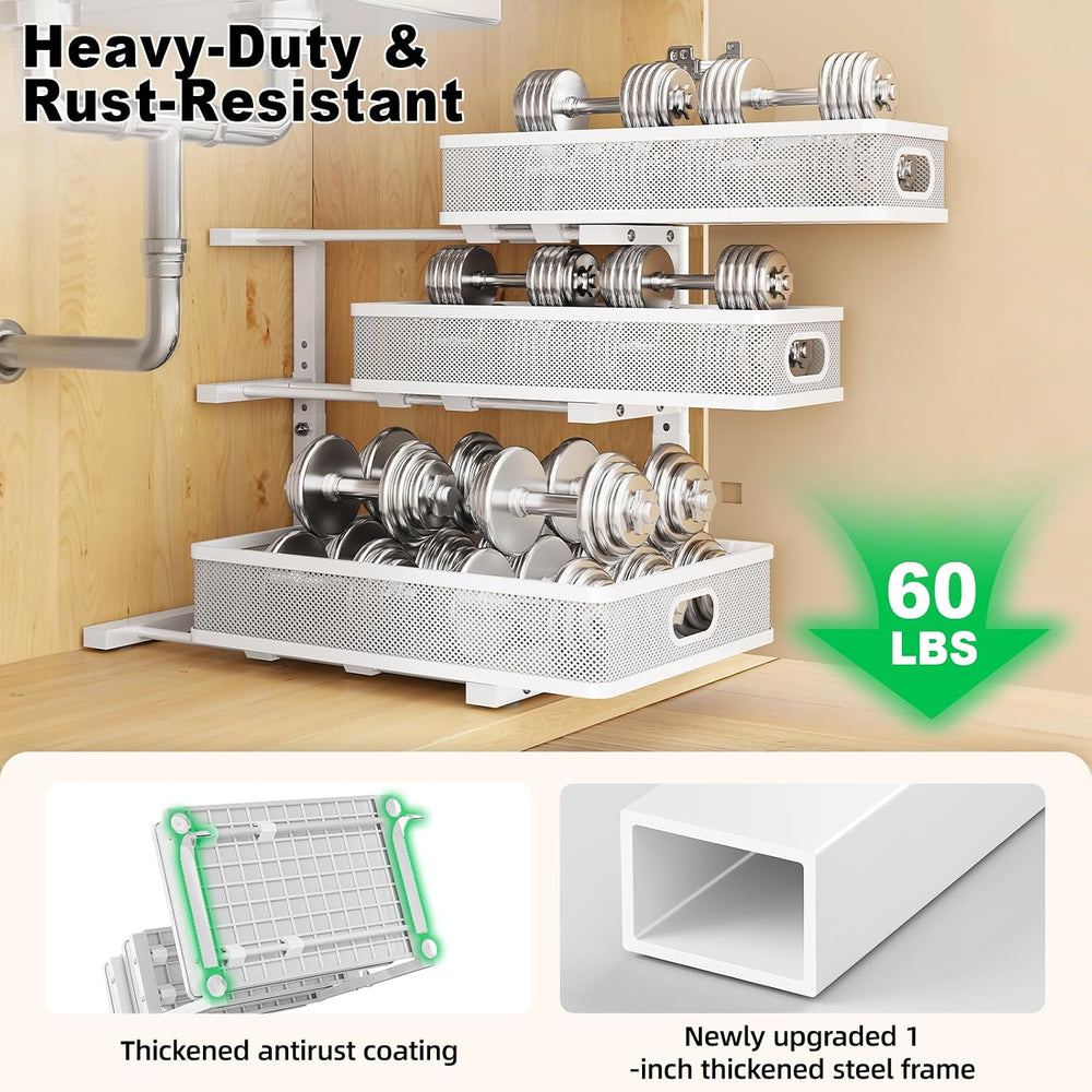 3 Tier White Under Sink Organizer,Kitchen Cabinet Storage Organizer(2 pack)