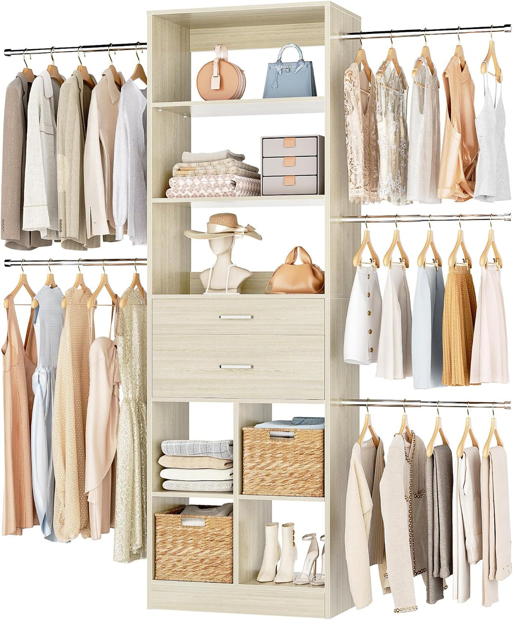 Besiost Small Closet System, 3.2-6.8FT Small Closet Organizer with 5 Hanging ...
