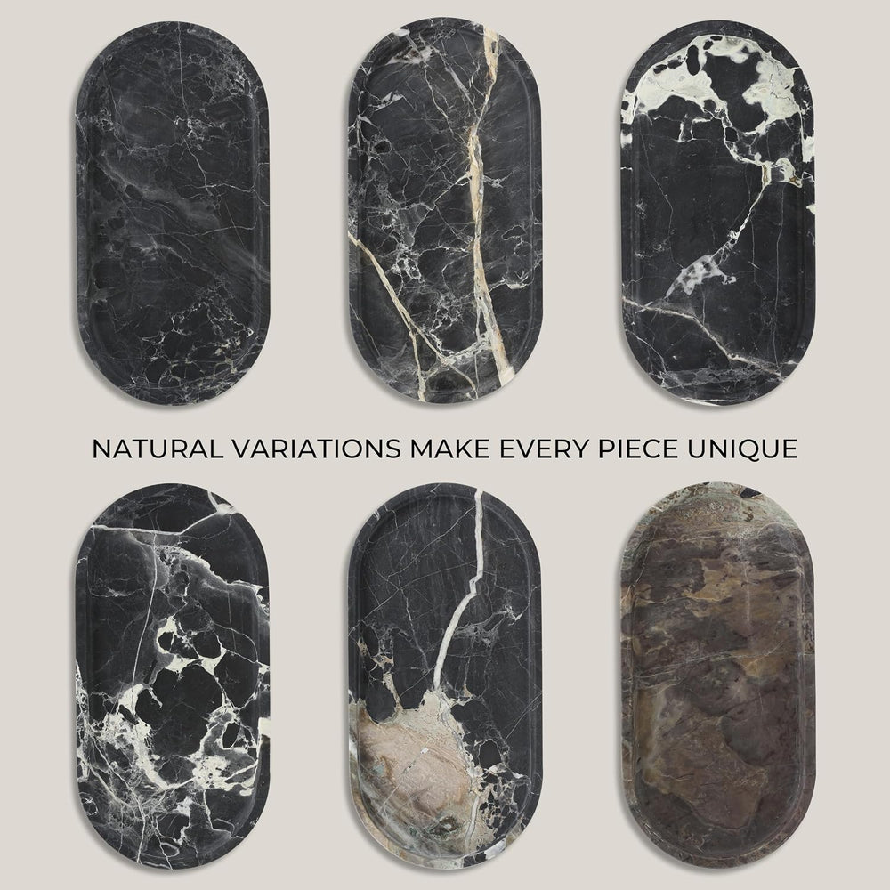 Natural Black Marble Bathroom Tray, 12 x 6 in, Vanity Tray