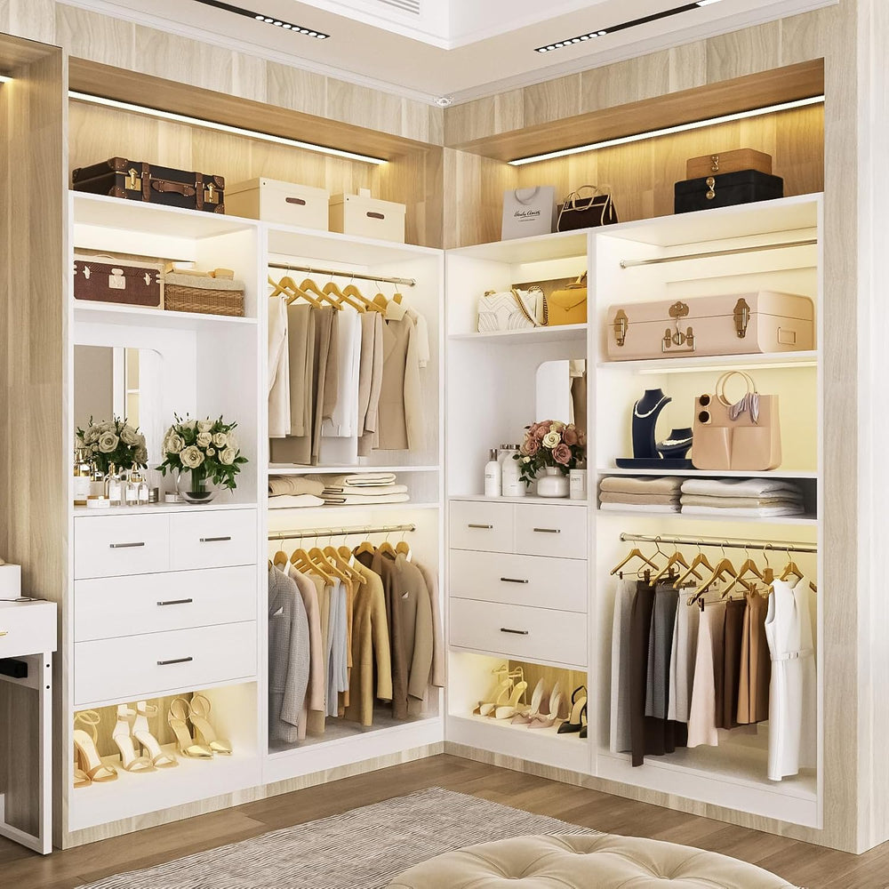 Unikito 61" Closet System, Heavy Duty Wood Closet Organizer with 2 Hangi...