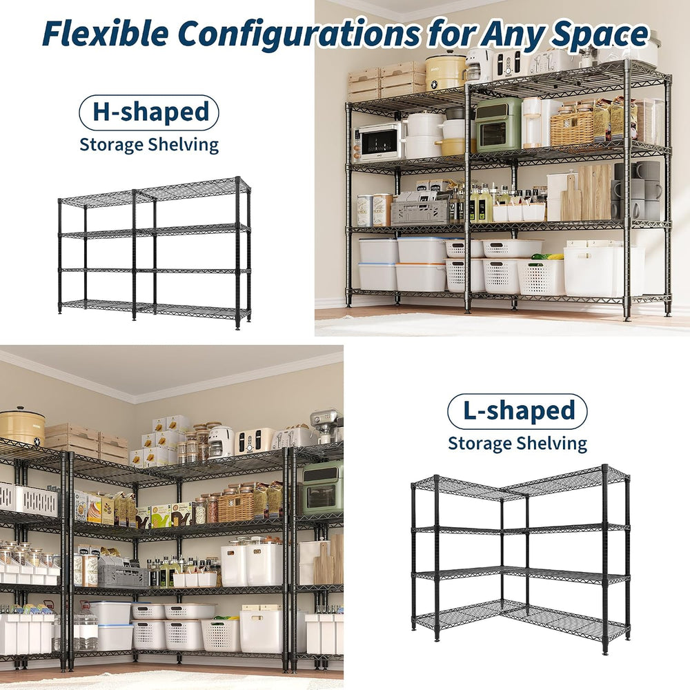 Garvee Metal Storage Shelves 4-Tier, Wire Shelving Rack 59"Wx13.8"D...
