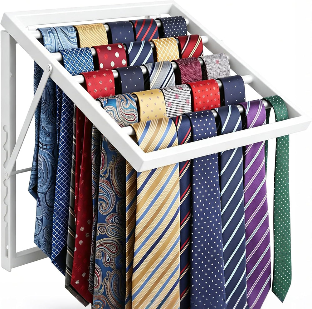 Wall Mounted Tie Rack Organizer, Metal Tie Rack Holds Up to 58 Ties, Adjustab...