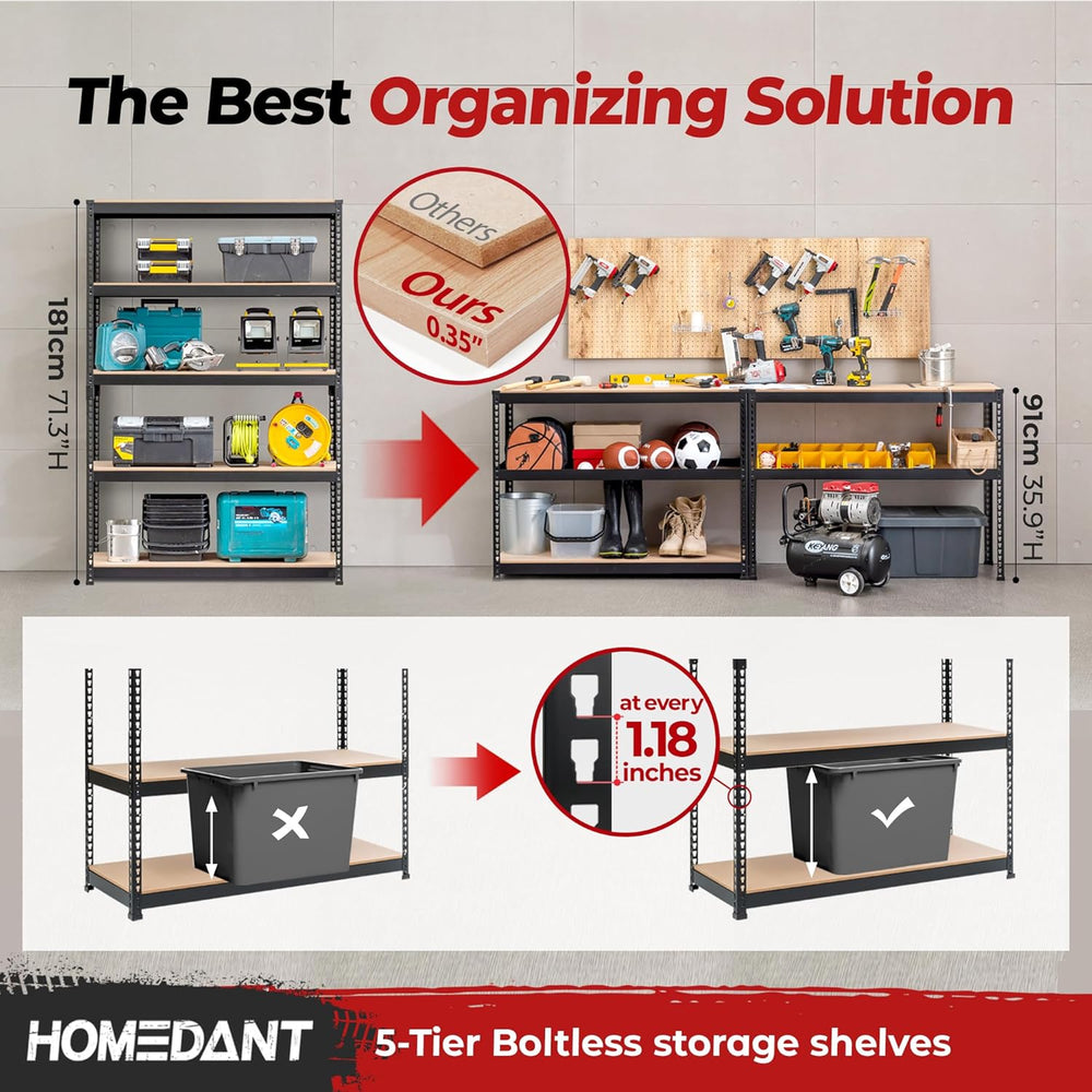 HOMEDANT Black 47.7" Deep 5 Tier Storage Shelves Garage Shelving Unit Metal
