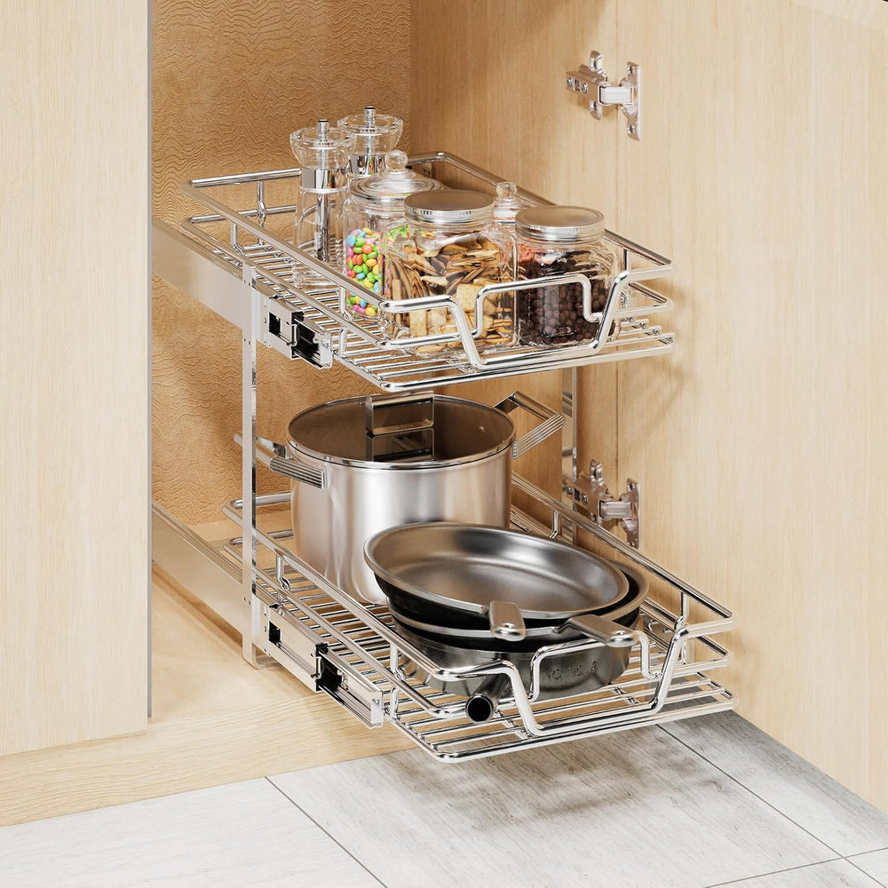2-Tier Kitchen Cabinet,Pull Out Cabinet Organizer,Shelf and Drawer Organizer ...