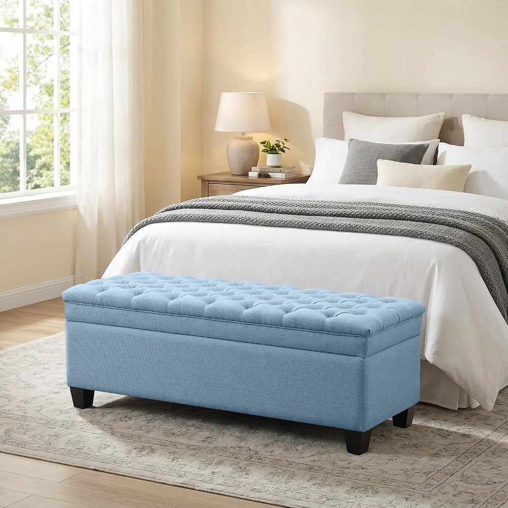 50" Storage Ottoman Bench, Rectangular End of Storage Bench, Upholstered...
