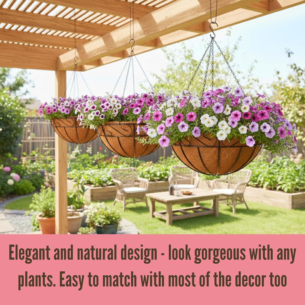 LaLaGreen Patio Hanging Planter (18 in, 2 Pack) Black Metal Wire Baskets