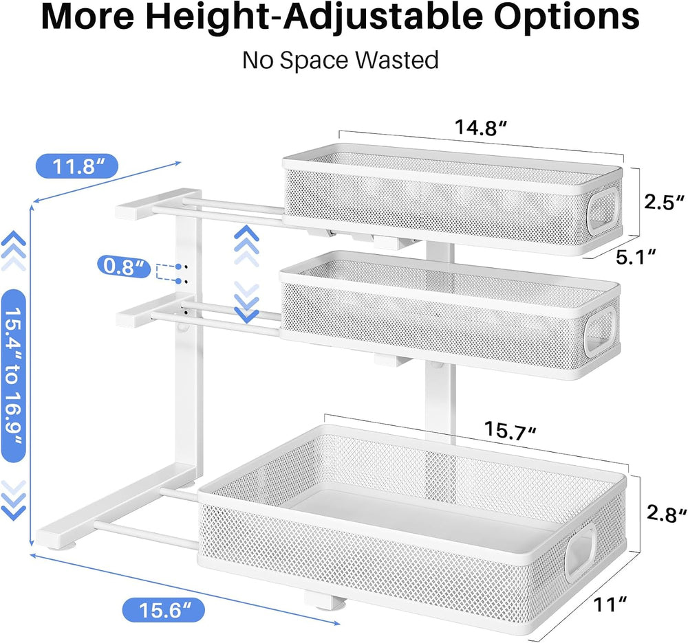 Under Sink Organizer, 3-Tier Thickened Metal Pull out Cabinet Organizer Shelf...
