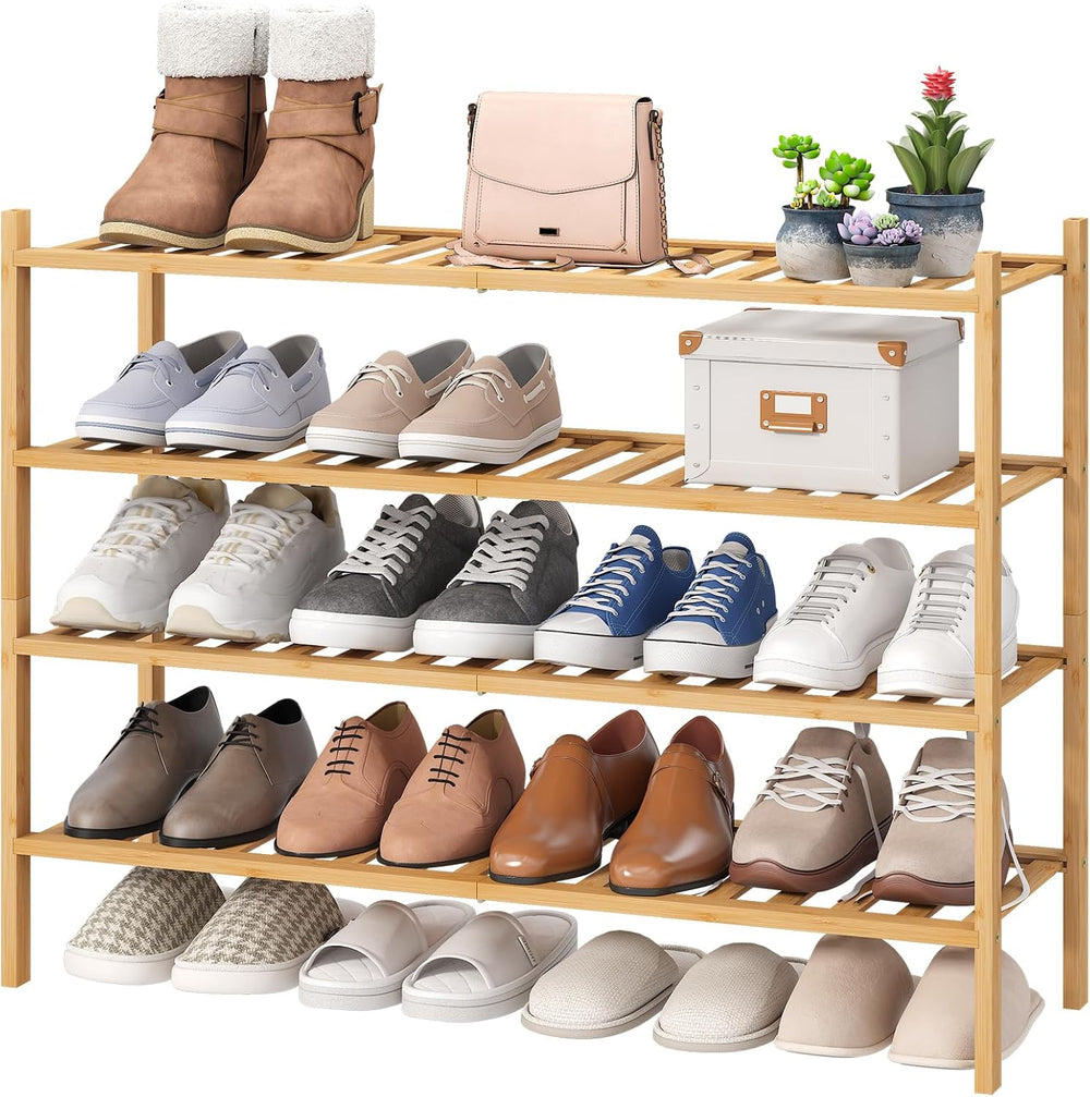 viewcare Shoe Rack, 4-Tier Long Shoe Rack for Entryway, Bamboo Wood Shoe Shel...