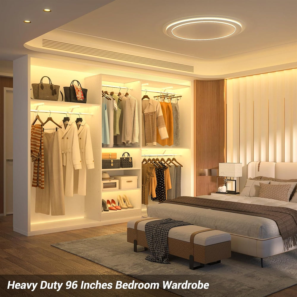 8FT Closet System with 3 Wooden Storage Shelves, 96'' Closet Organize...