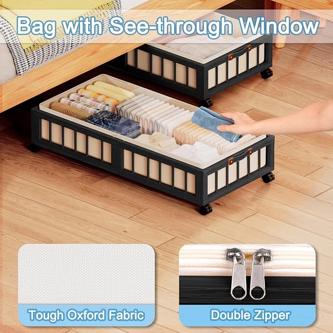 efluky 2-Pack Bamboo Under Bed Storage