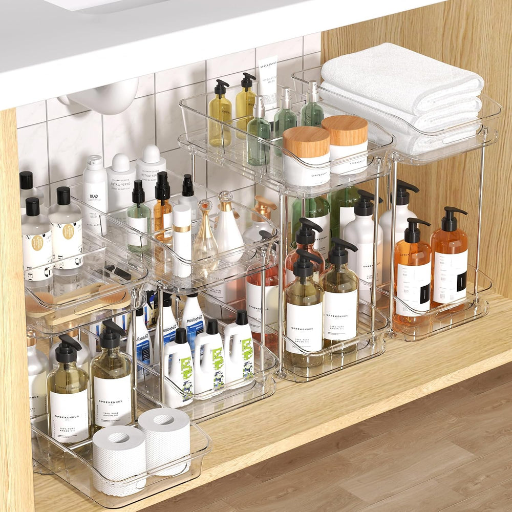 incostar 2 Tier Pull-Out Storage Organizer for Bathroom and Kitchen, Under Si...