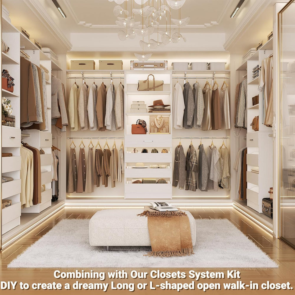 Aheaplus Closet System, Wood Closet Organizer System with Drawers, White