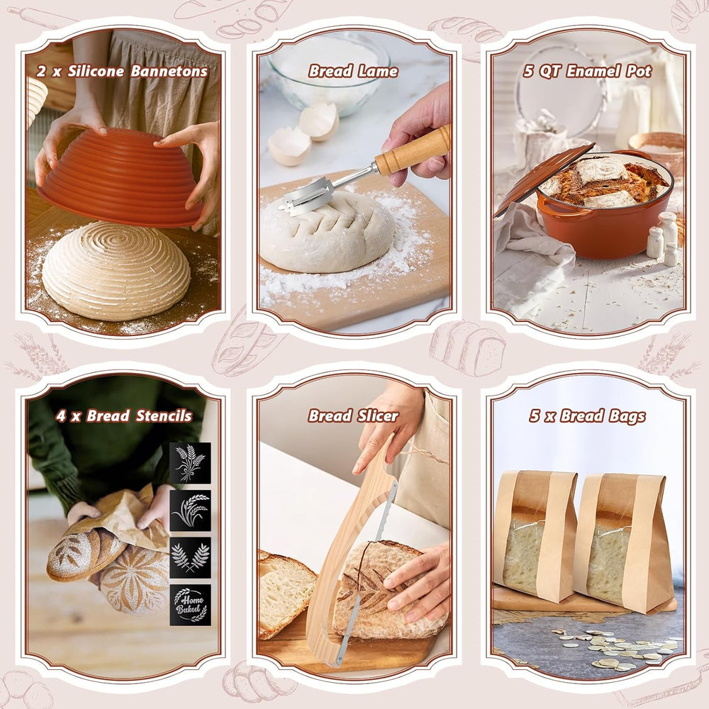 EWFEN Sourdough Starter Kit with Enamel Cast Iron Pot, Complete Sourdough Bre...