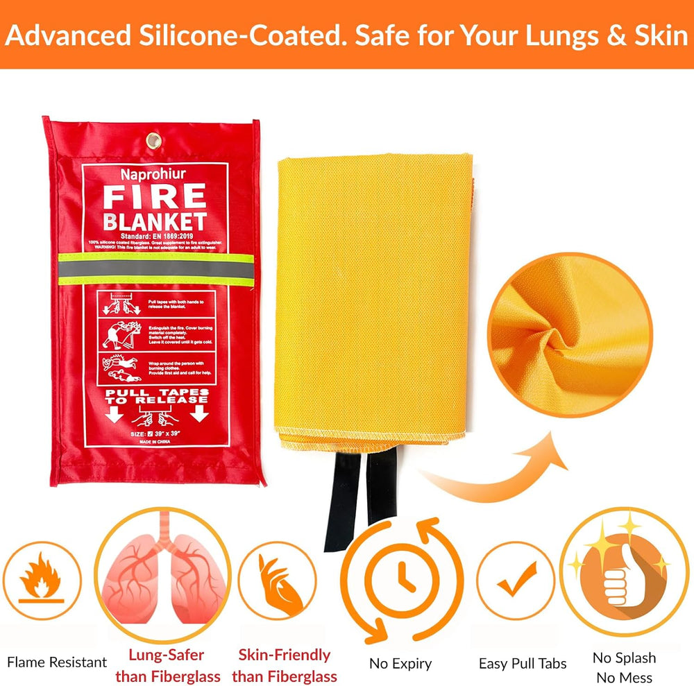 Emergerncy Silicone Fire Blanket for Home and Kitchen, 2 Pack 40"x40&quo...