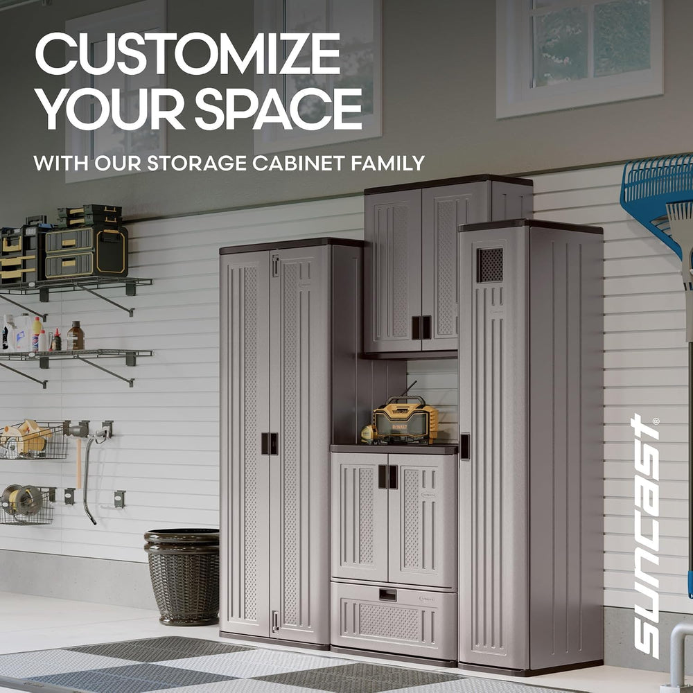 Suncast 72-Inch Tall Storage Cabinet, Platinum Resin Garage Storage Cabinet