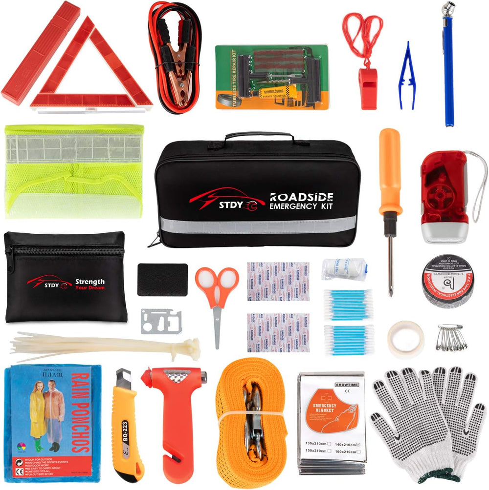 STDY Car Roadside Emergency Kit with Jumper Cables, Vehicle Auto Safety Kit