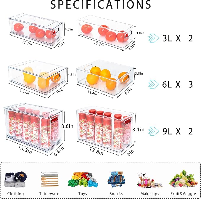 MineSign 7 pack Stackable Refrigerator Organizer Bins Pull-Out Drawers