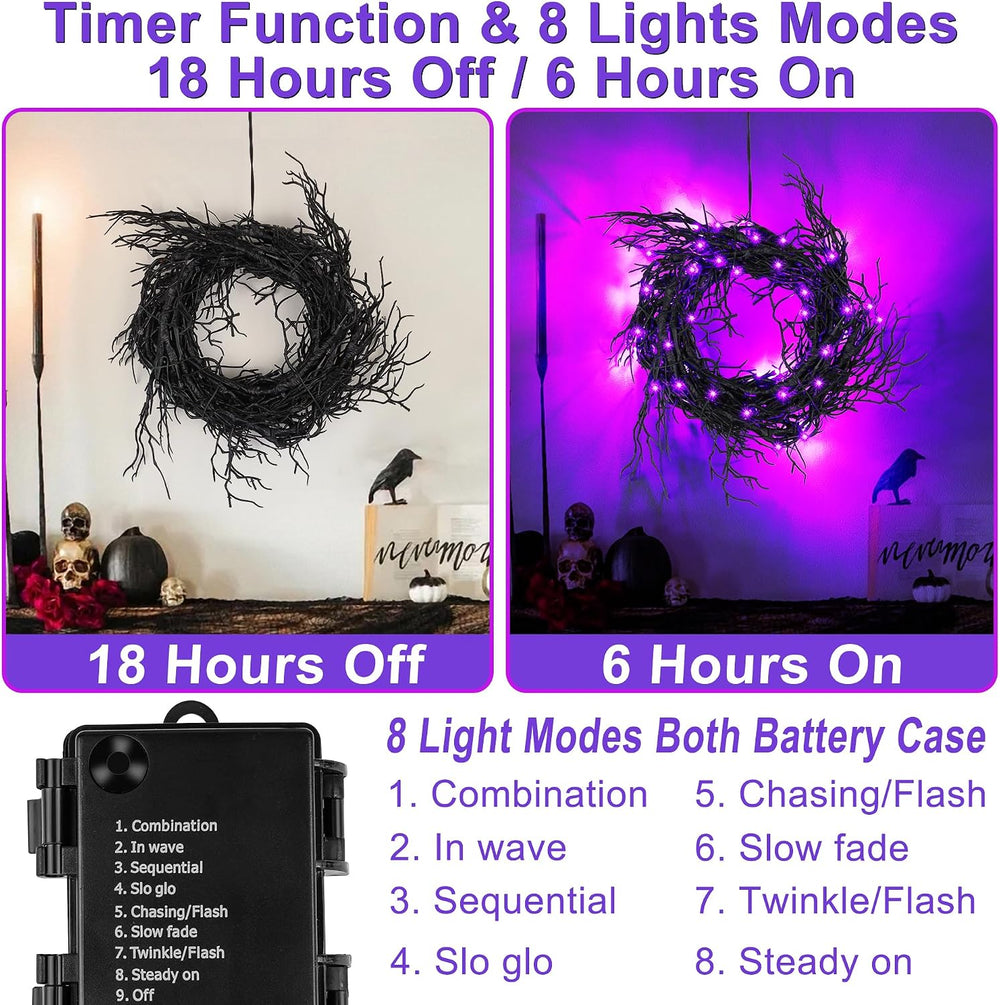 9 Ft 66 LED Willow Vine Twig Decor Black Halloween Garland with Purple Lights...