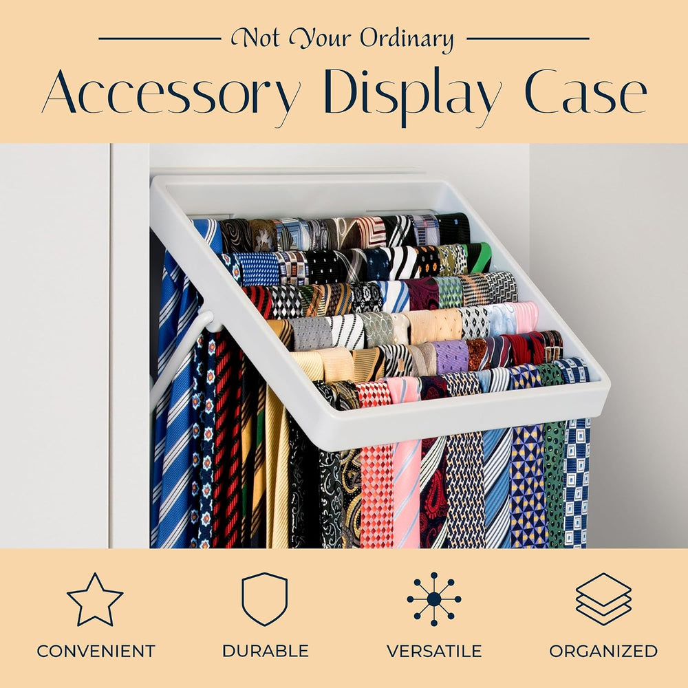 TieMaster Wall Mounted Tie Rack and Scarf Organizer with 5 Belt Hooks