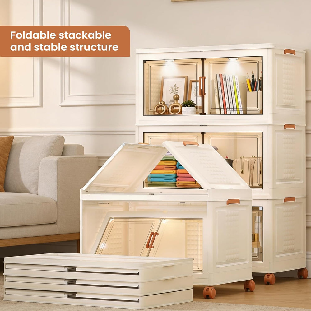 FINCHESCLUB 568QT/141GAL 3 Tier Stackable Storage Bins, Foldable Cabinets wit...