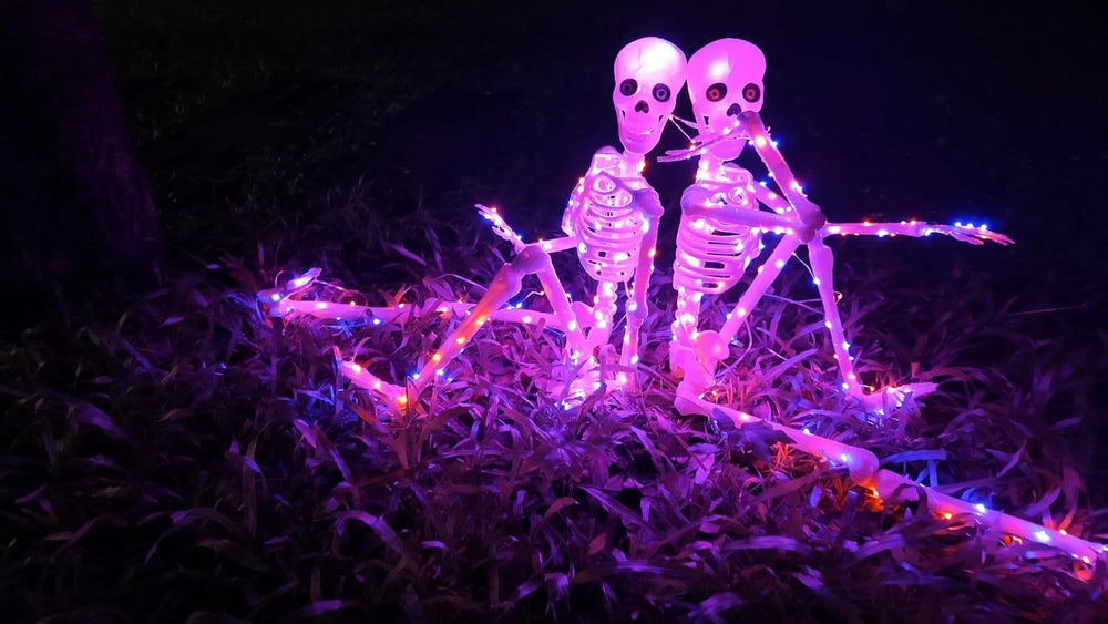 2Pack36 Halloween Skeleton Decoration with Orange&Purple Light