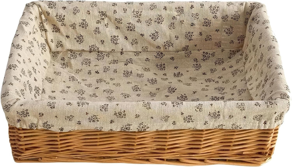 Handwoven Small Wicker Storage Basket with Liner for Organizing