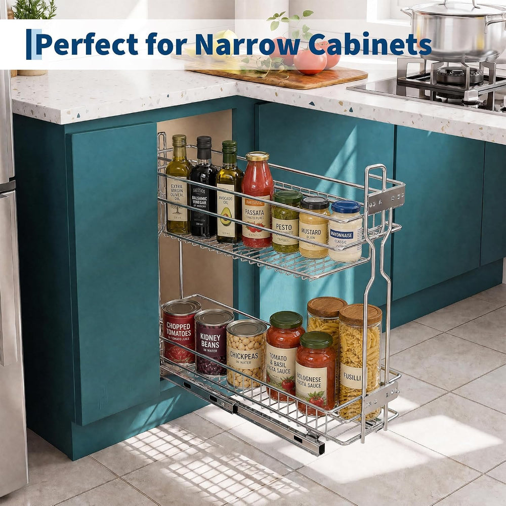 2-Tier Narrow Pull Out Cabinet Organizer, Slide Out Shelves,5.7"W x 17.7...