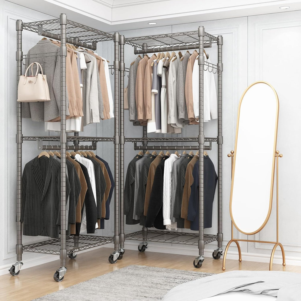 BATHWA Clothes Rack Rolling Narrow 2 tier Garment Rack for Hanging Clothes， S...