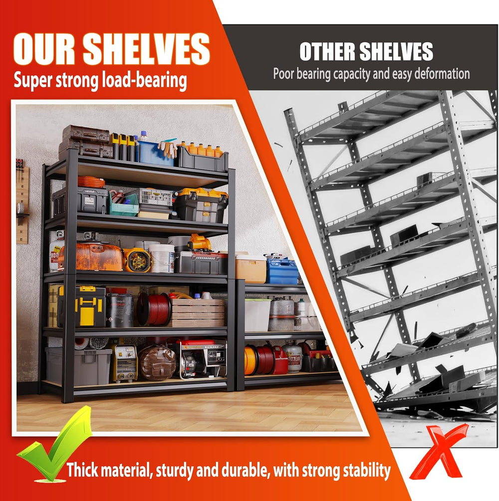 71"H Garage Shelving-5 Tier Storage Shelves,Adjustable Heavy Duty Metal ...