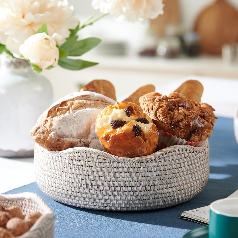 YANGQIHOME Rattan Bread Basket, Round Fruit Baskets, Wicker Storage Bowls, Na...