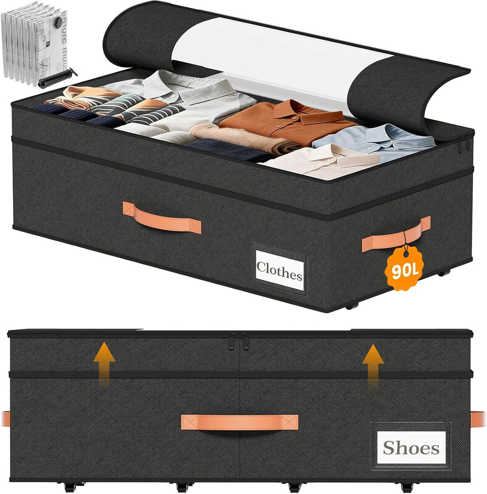 TOSKING 2-Pack Under Bed Storage Drawers with Wheels, 6 Vacuum Bags, Adjustab...