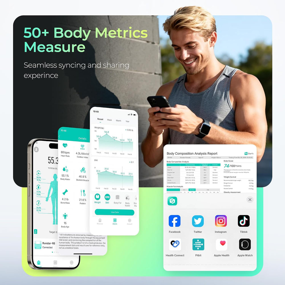RunStar Smart Scale for Body Weight with Set-Function Handle, 50+ Metrics