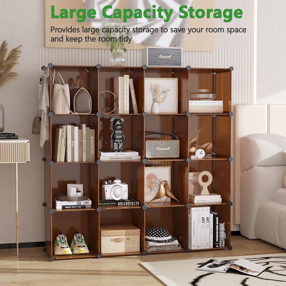 C&AHOME 16 Cube Storage Organizer Cube Shelves Units Storage Cubes, Brown