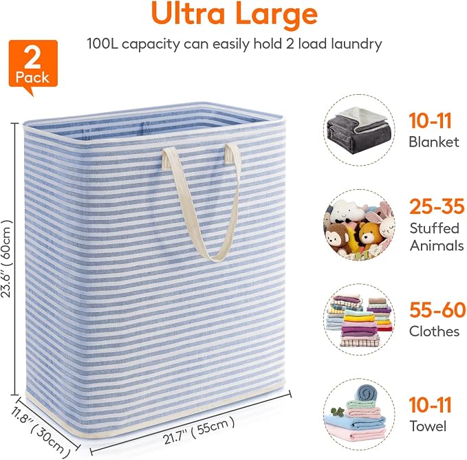Lifewit 2 Pack Laundry Hamper Large Collapsible Laundry Basket, Freestanding