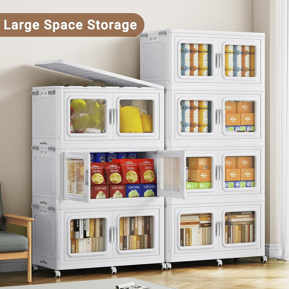 BROVIEW 900 Qt/225 Gal Stackable Storage Bins with Lids, 3 Pack, White