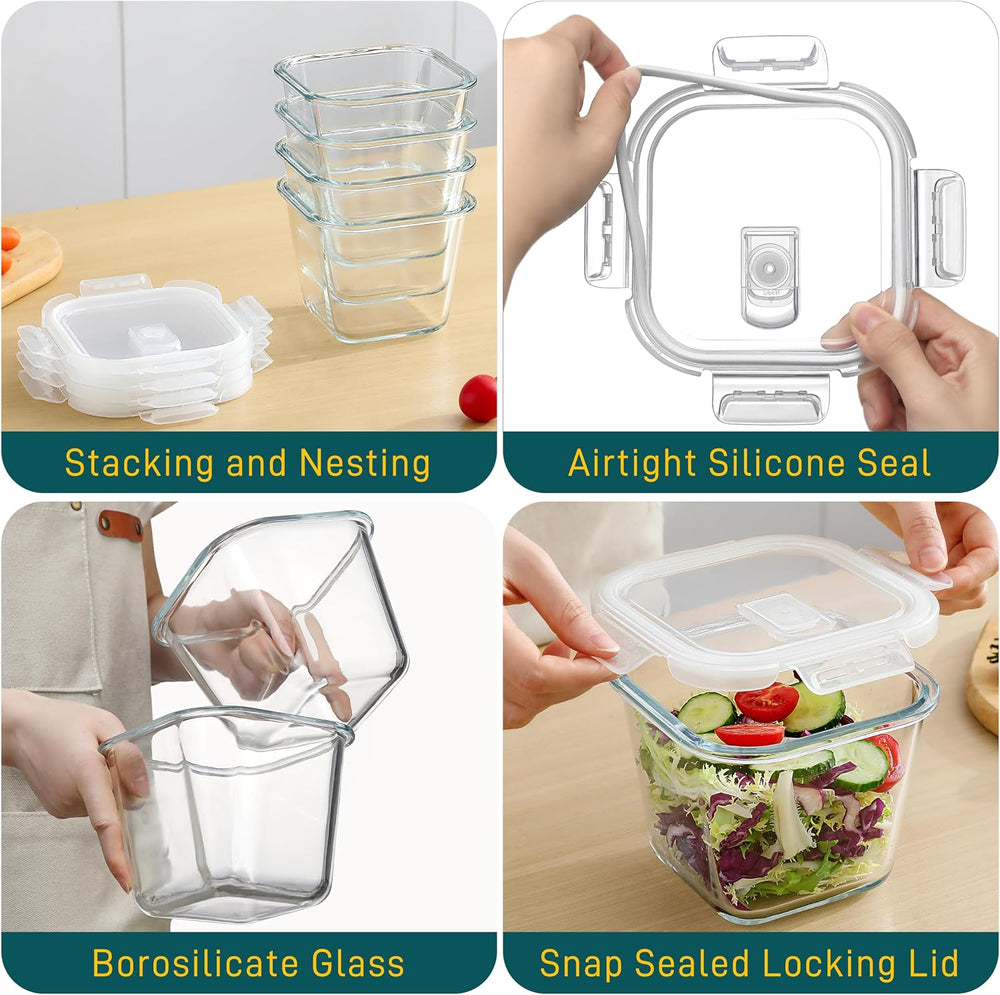 Borosilicate Glass Food Storage Containers With Lids，4 Cup/32 Oz, 4 Pack