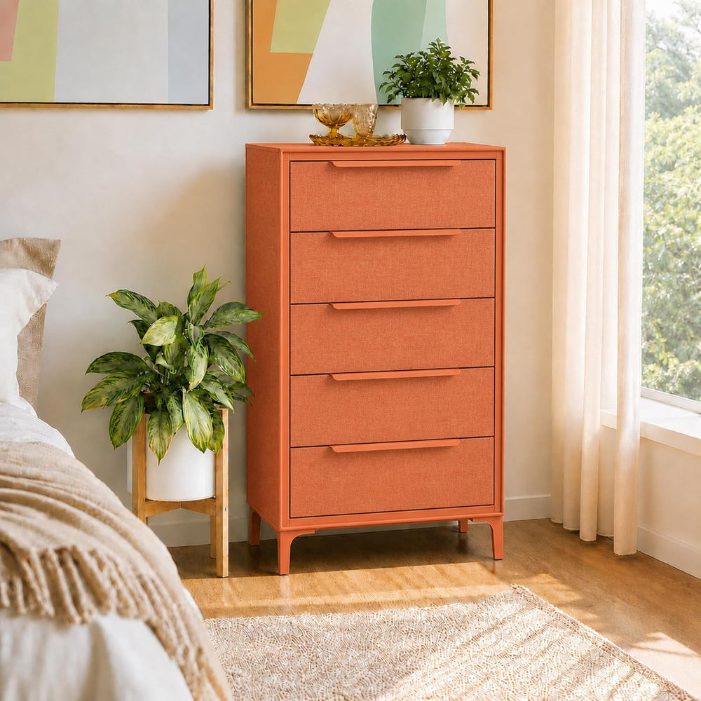 tinge Naima Premium Fabric Dresser - Strong Metal Frame, 5 Spacious Sag-Proof...