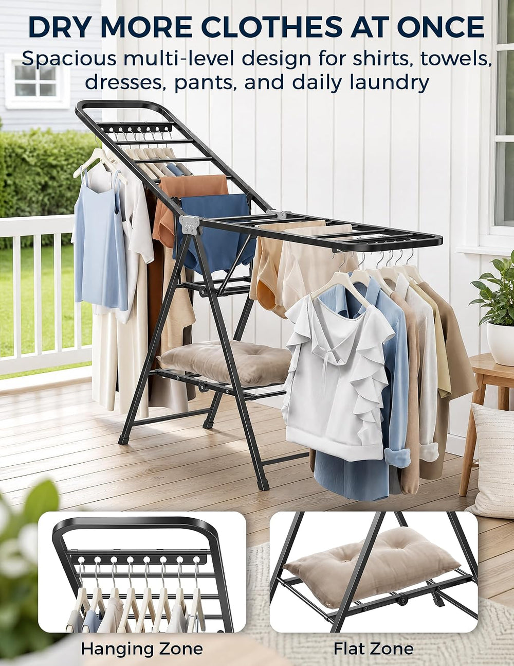 Clothes Drying Rack, Foldable Laundry Drying Rack with Reinforced Steel Tubes...