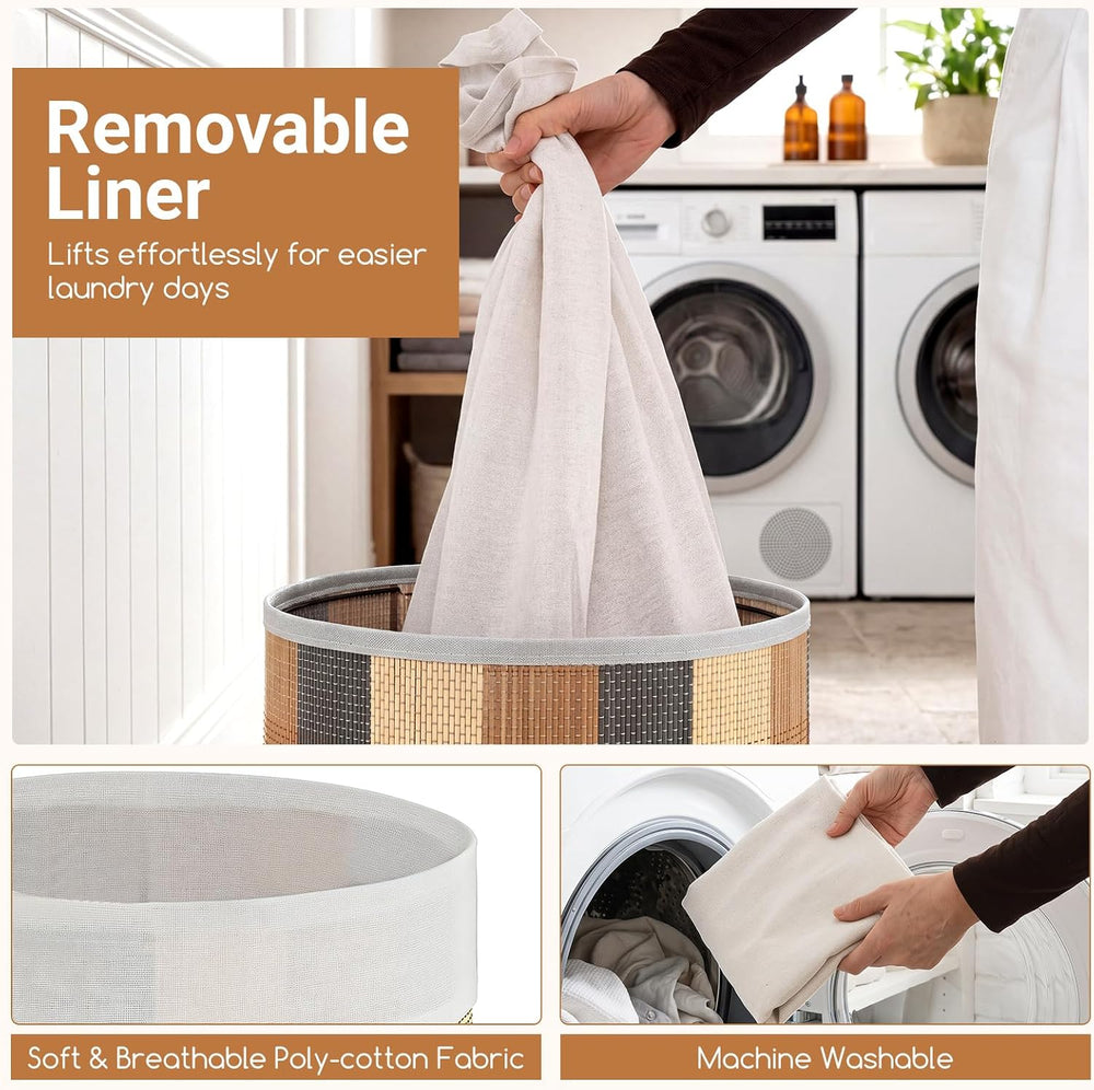 Giantex Round Bamboo Laundry Hamper with Lid, 13.2 Gal Large Capacity Clothes...