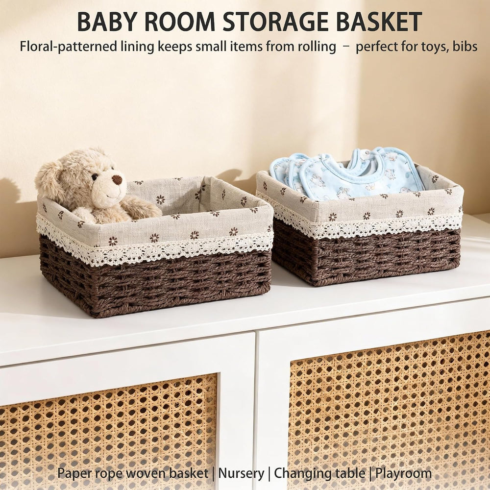 Set of 3 Dark Brown Woven Storage Basket for Drawers & Shelves