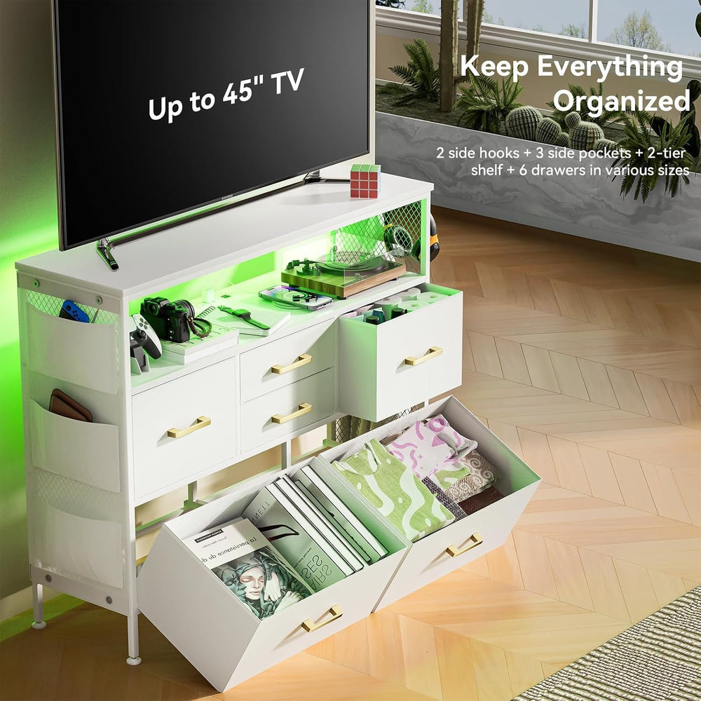 6 Drawer Chest with LED and Power, 45" TV Stand for Bedroom