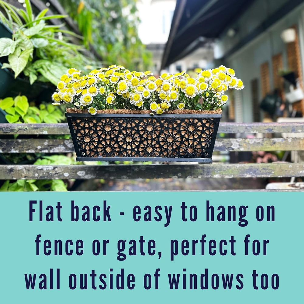 LaLaGreen Garden Wall Planter (16 in, 4 Pack) Black Window Box with Liner