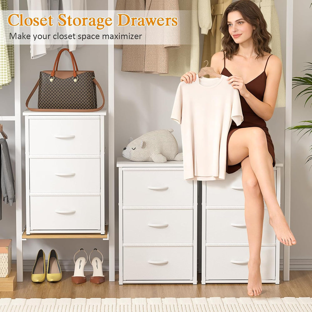 2-Pack Stackable Storage Drawers (6 Drawers Total), White Closet Drawers Orga...