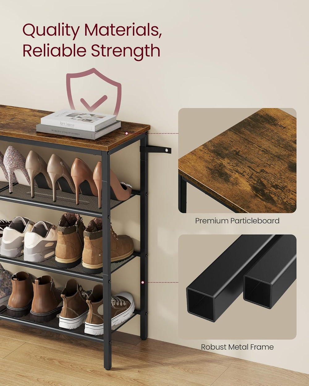 VASAGLE 5-Tier Shoe Rack, 18-24 Pairs, Metal Mesh