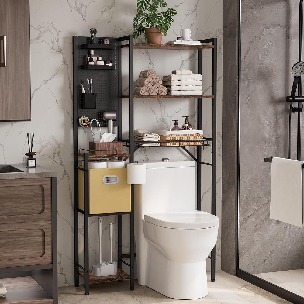 6-Tier Over the Toilet Storage Rack, Adjustable Wooden Shelf