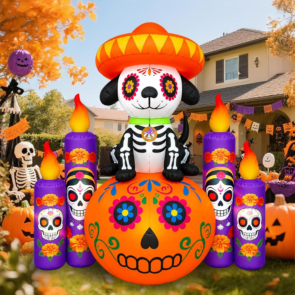 6 FT Halloween Decorations Outdoor Inflatable Dog with Pumpkin and Candles, D...