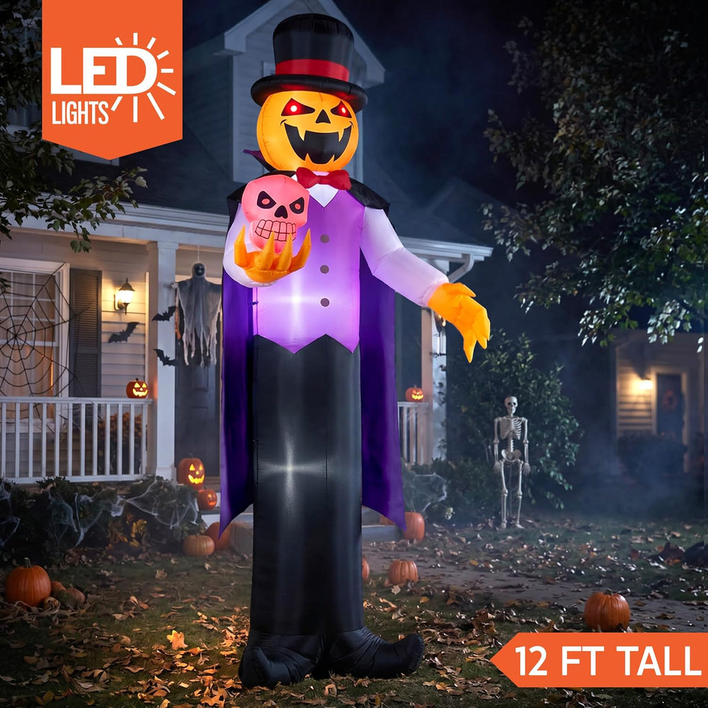 Joiedomi 12FT Giant Halloween Inflatable Pumpkin Ghost Vampire with Skull, Ha...