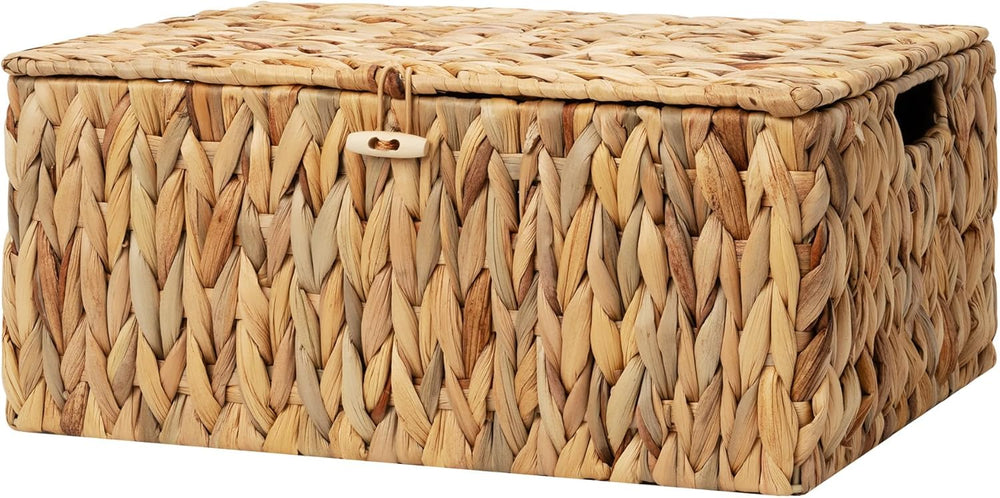 StorageWorks Wicker Basket with Lid, Storage Baskets with Lids, Hyacinth