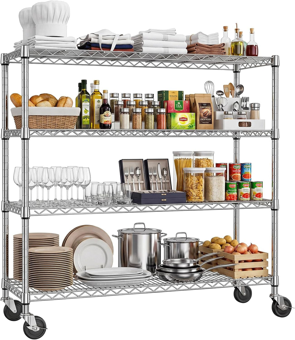 IZEUK 4-Tier Chrome Wire Shelving Unit with Wheels, Heavy Duty Storage Rack 1...